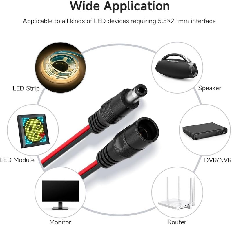 BTF-LIGHTING 10 أزواج من موصلات قابس أسطوانة 16 سم 20AWG 5.5 مم × 2.1 مم ذكر/أنثى إلى سلك موصل كابل طاقة DC لشرائط LED FCOB COB 2PIN - Image 5